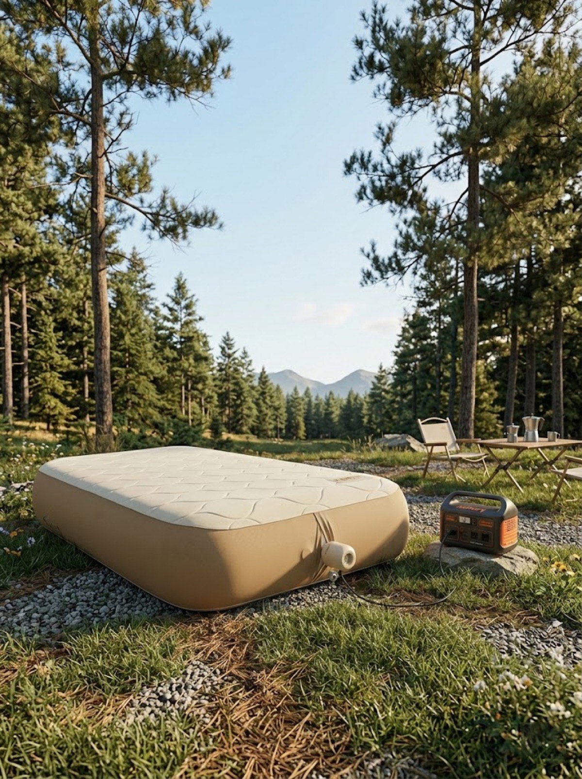 Inflatable camping mattress fully inflated showing air retention quality